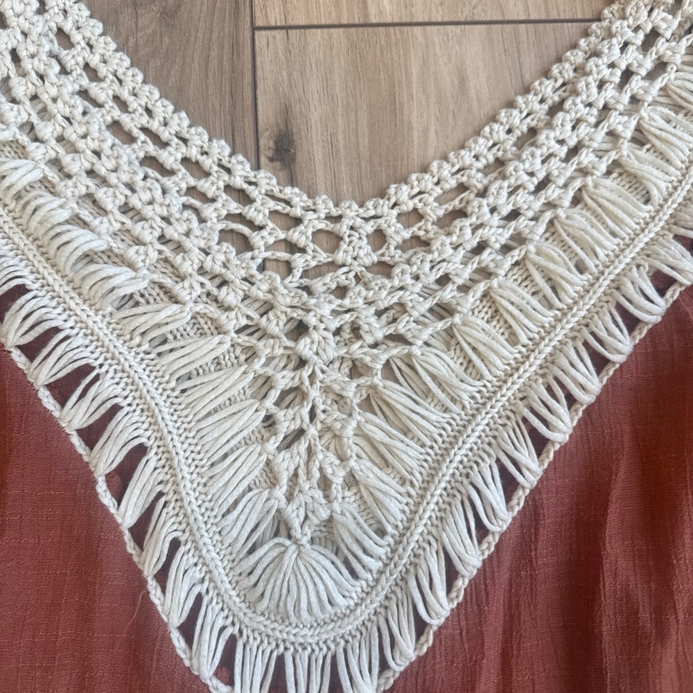 Beautiful Sz S Boho Hippie Crochet Gauzy Striped V-Neck Long Sleeve Top Coverup - Picture 7 of 10